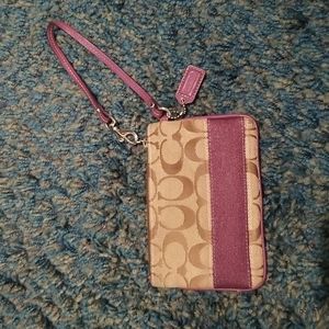 Coach single pocket brown and purple wristlet